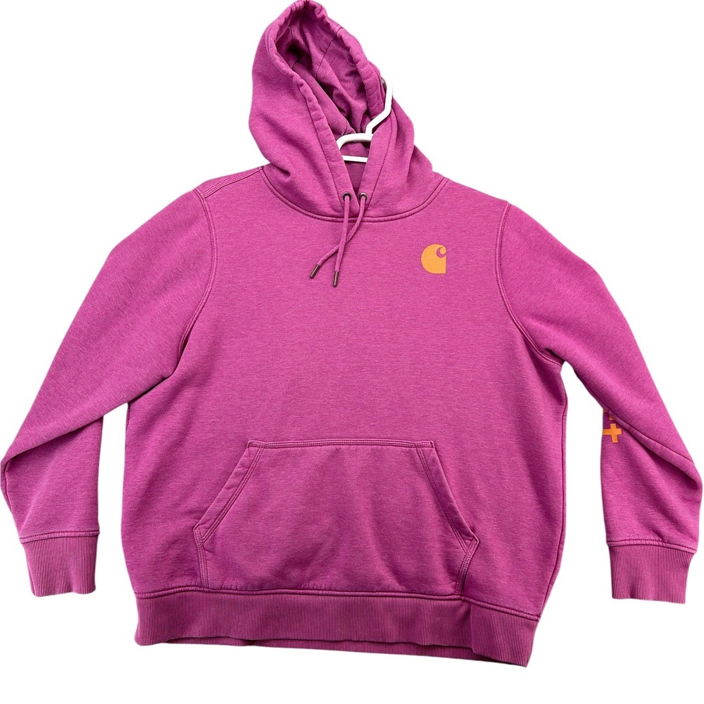 Carhartt Hoodie Womens XL Pink Relaxed Fit Logo Sleeve Pullover TS0288-W 2023